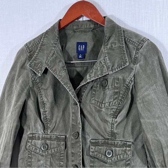 Gap Olive Green Cropped Utility Military Jacket Coat Blazer Size 8 - Picture 4 of 12